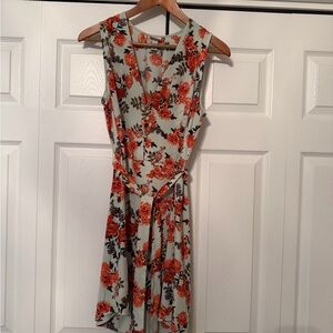 a new day Mint Floral Wrap Midi Dress with Orange Roses